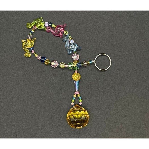 Dinosaur Beaded Suncatcher  - Pastel - Yellow Crystal Prism - Hanging Decor - Picture 2 of 13